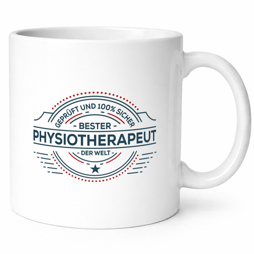 Geprüft und sicher: Physiotherapeut Geschenkidee Humor Tasse