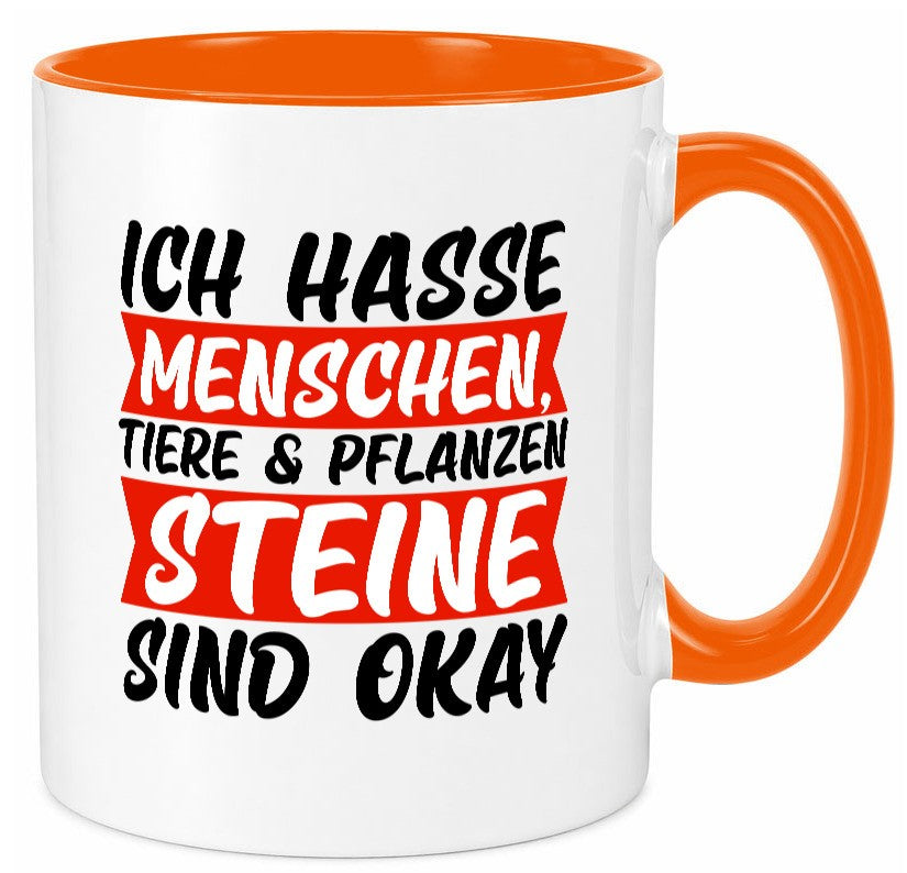 Ich hasse Menschen | Steine Sarkasmus witziger Spruch lustig Humor Geschenkidee Tasse