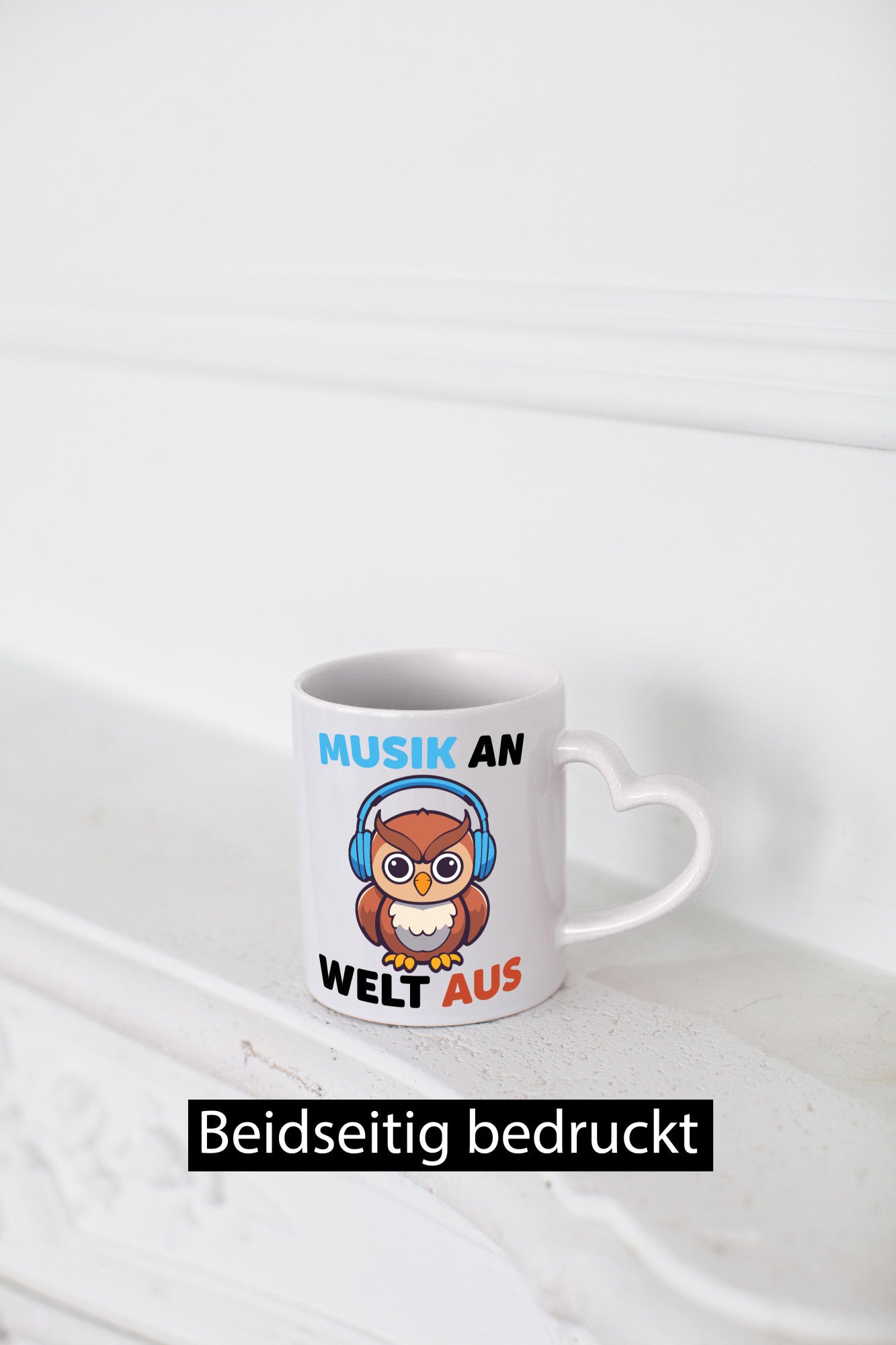 Musik an Welt aus | Eule hört lustiger Spruch Geschenk Humor Geschenkidee Tasse