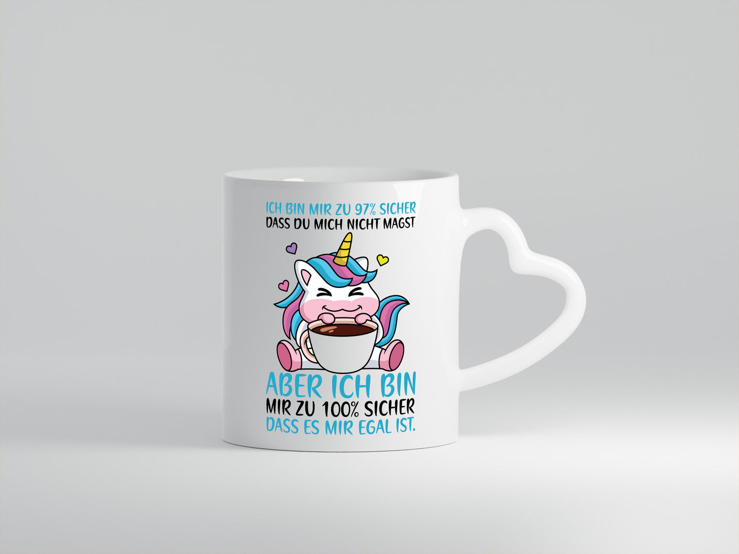 Zu 97% sicher | Einhorn mit Tasse Comic Selbstbewusst lustiger Spruch Geschenk