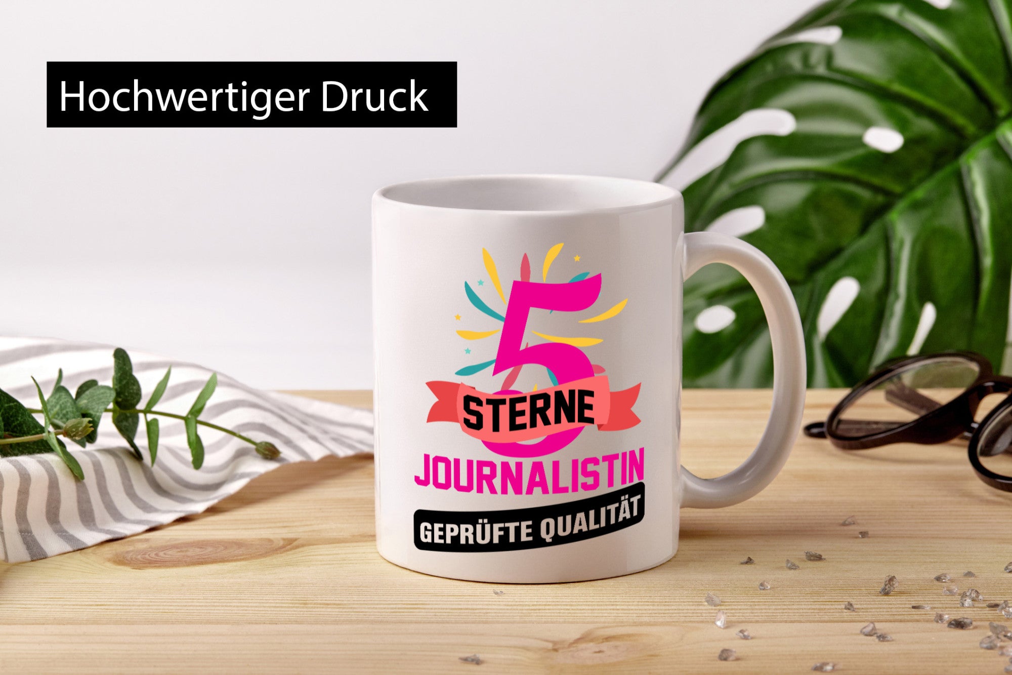 5 Sterne Journalist geprüfte Qualität Humor Geschenkidee Tasse