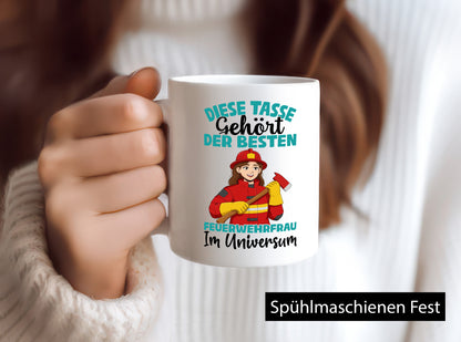 Im Universum: Feuerwehrfrau | Feuerwehr lustig Humor Geschenkidee Geschenk Tasse