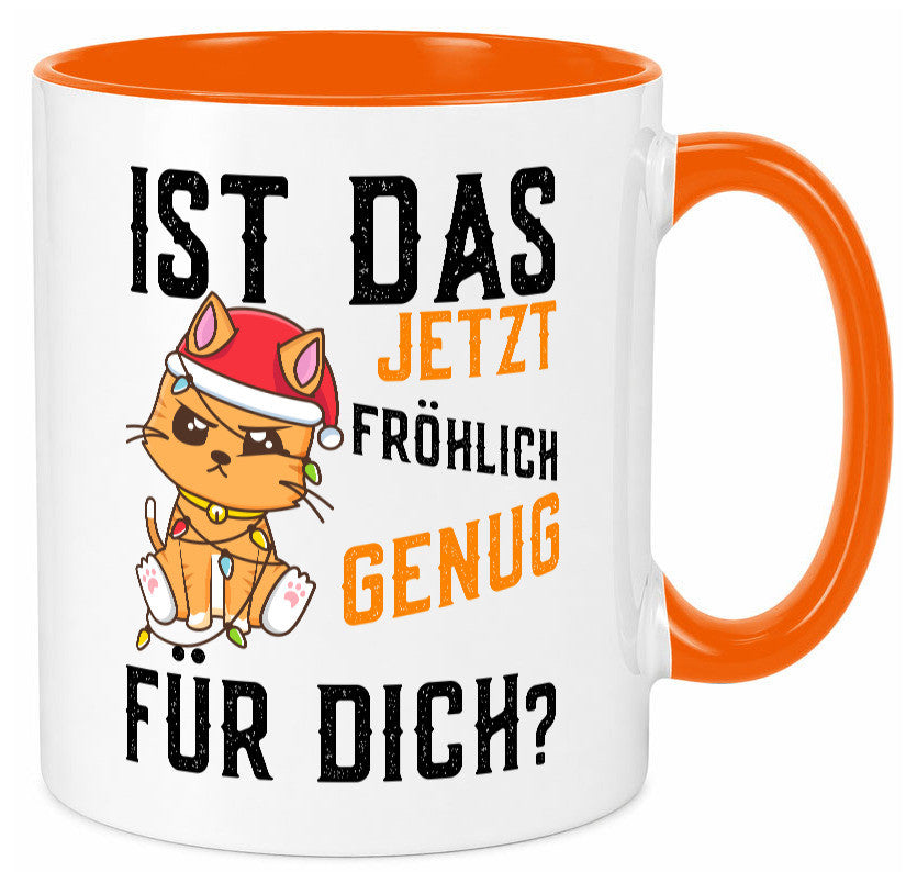 Ist das fröhlich genug | Katze Weihnachten Lichterkette Geschenk Tierliebhaber Tasse