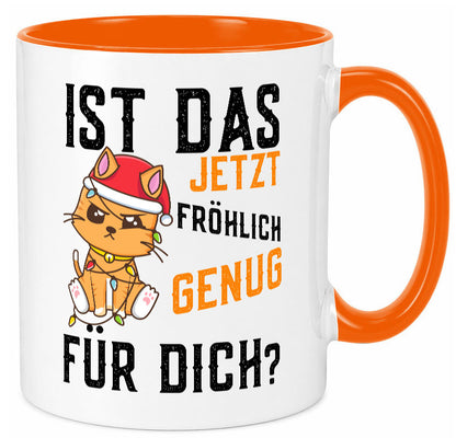 Ist das fröhlich genug | Katze Weihnachten Lichterkette Geschenk Tierliebhaber Tasse