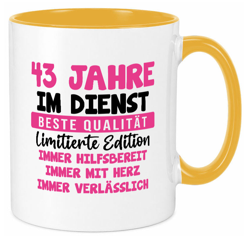 43 Jahre im Dienst | Jubiläum Arbeit v10 Geschenk Kollegen Büro lustiger Spruch Tasse