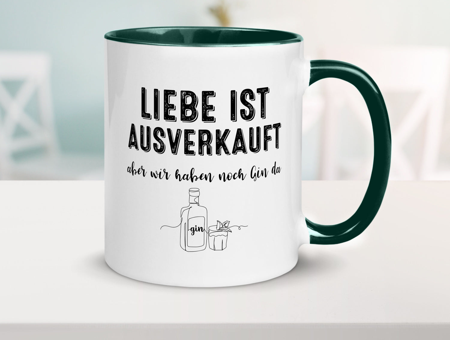 Liebe ist Ausverkauf, aber wir haben noch Gin da Humor Geschenkidee Tasse