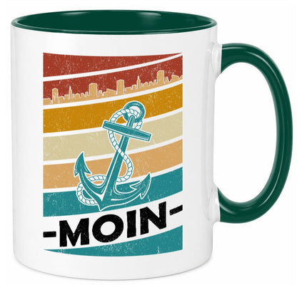 Moin | Kapitän Hafen Anker See Meer Segeln v2 Geschenk Humor Geschenkidee Tasse