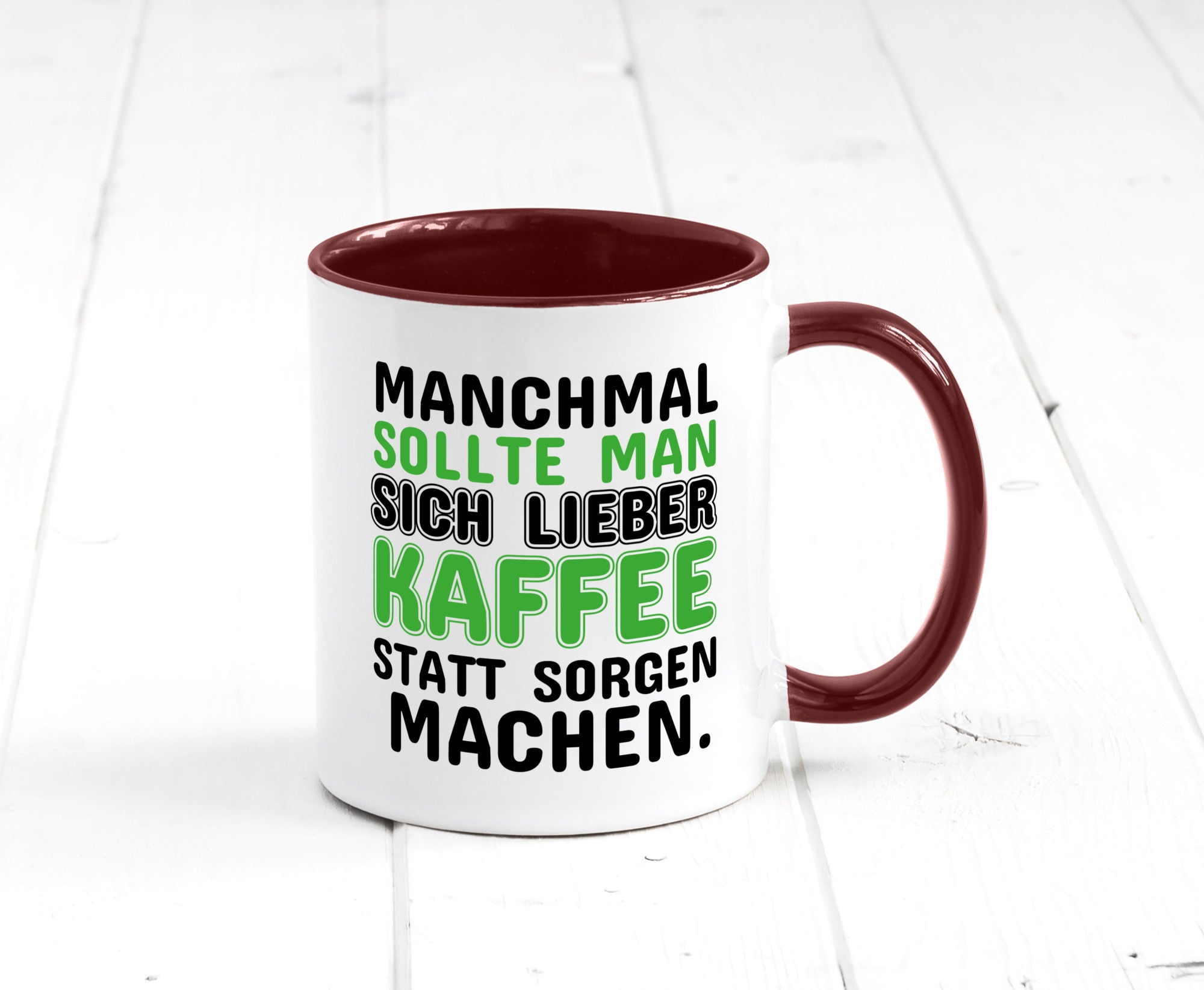 Kaffee statt sorgen lustiger Spruch Geschenk Humor Geschenkidee Tasse