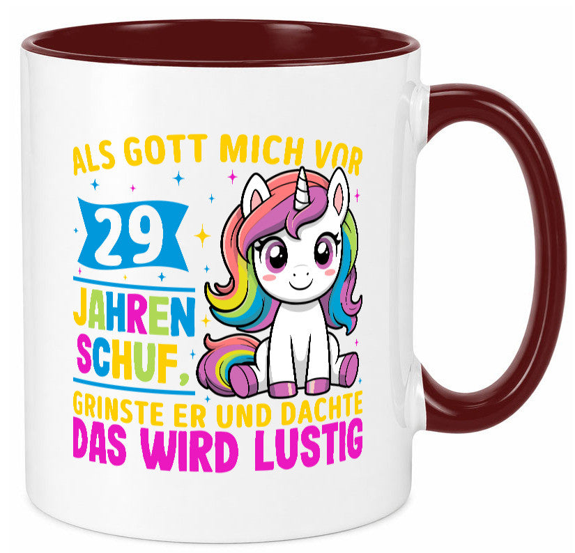 29. Geburtstag | Als Gott mich schuf 40 Jahre v2 Humor Geschenkidee Tasse