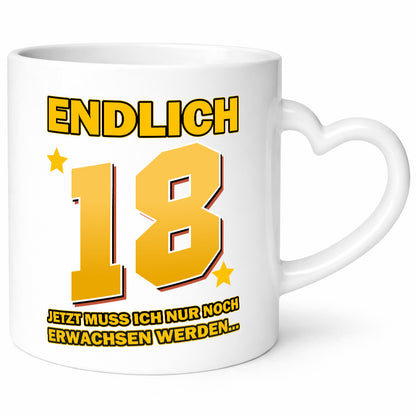 Endlich 18 | Geburtstag Tasse volljährig Erwachsen v2 Geschenkidee Humor