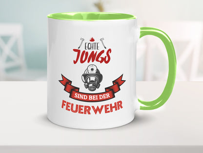 Echte Jungs sind bei der Feuerwehr | Feuerwehrmann lustiger Spruch Geschenk Tasse