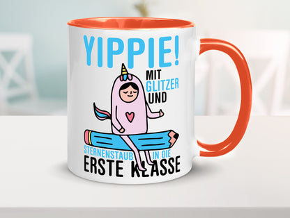 Mit Glitzer und Sternenstaub | Einschulung Einhorn lustiger Spruch Geschenk