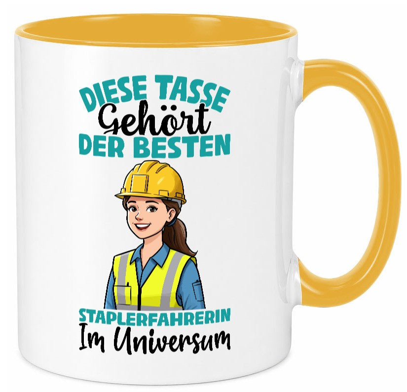 Im Universum: Staplerfahrerin | Gabelstapler Humor Geschenkidee Tasse