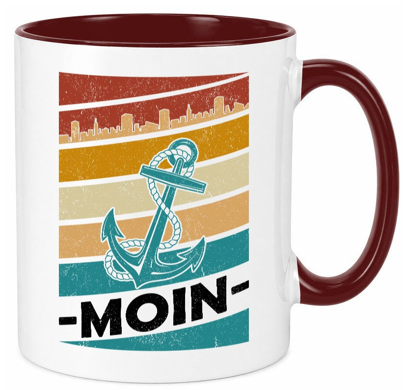 Moin | Kapitän Hafen Anker See Meer Segeln v2 Geschenk Humor Geschenkidee Tasse