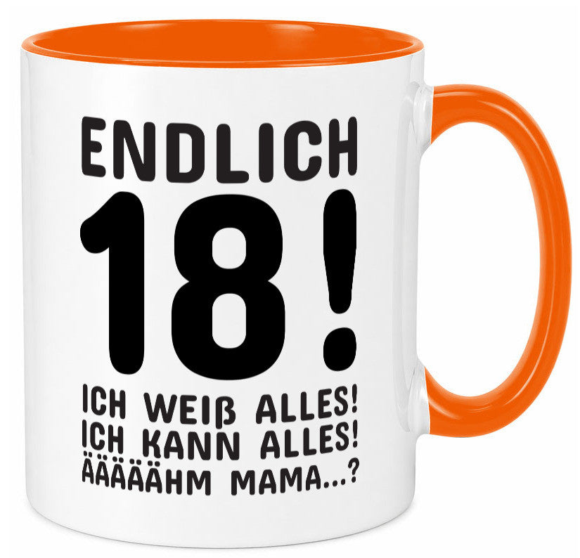 Endlich 18 | Geburtstag Tasse volljährig Erwachsen lustig Geschenkidee Geschenk