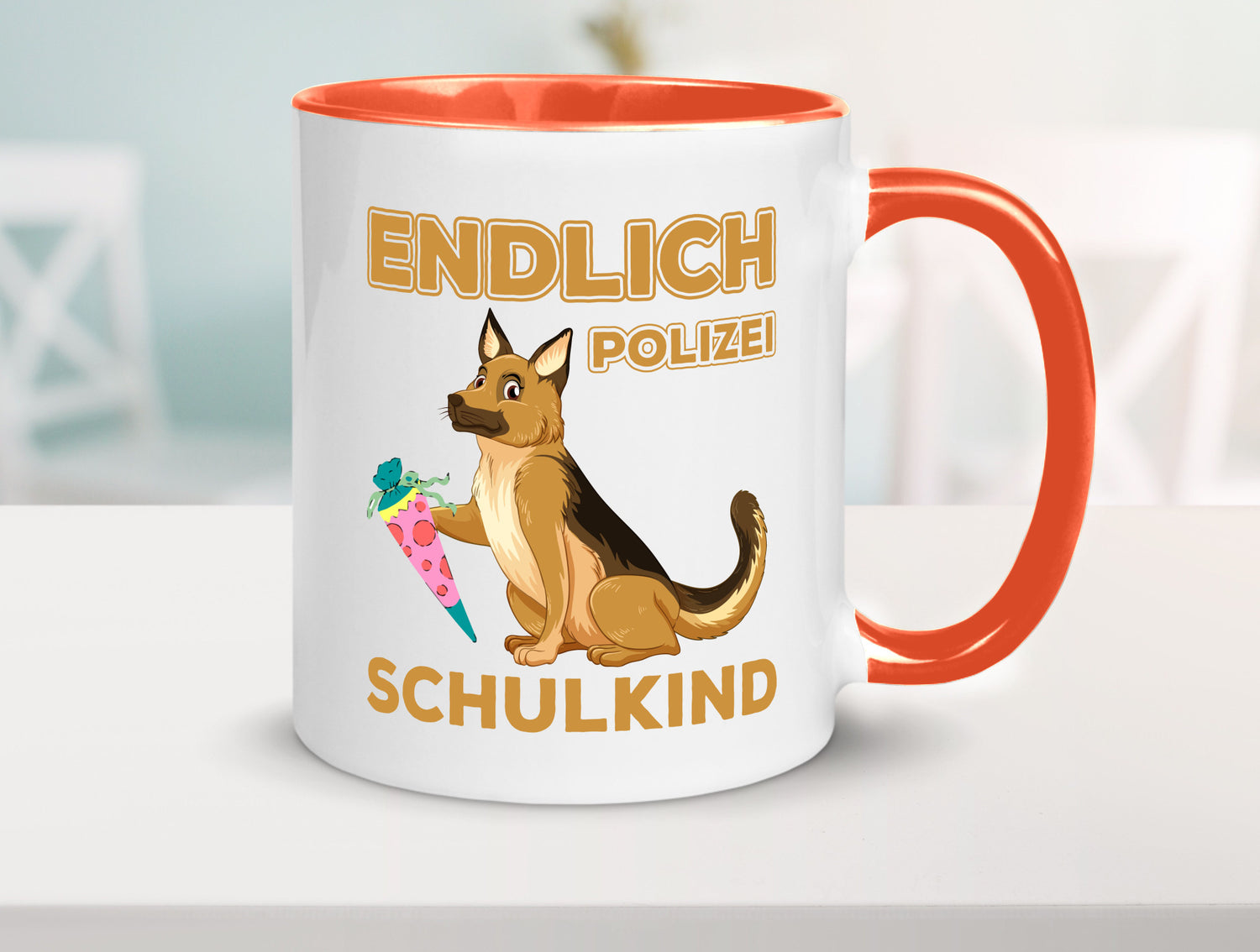 Endlich Schulkind | Tasse Einschulung Polizei Hund lustiger Spruch Geschenk