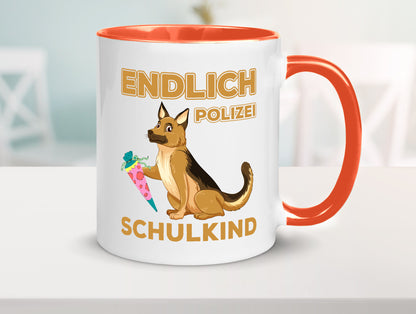 Endlich Schulkind | Tasse Einschulung Polizei Hund lustiger Spruch Geschenk