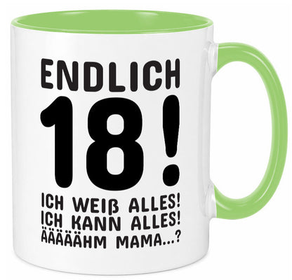 Endlich 18 | Geburtstag Tasse volljährig Erwachsen lustig Geschenkidee Geschenk