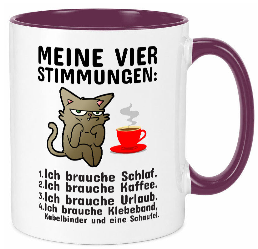 Vier Stimmungen | Morgenmuffel Tasse mürrische Katze Humor Tierliebhaber