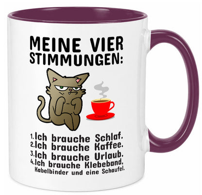 Vier Stimmungen | Morgenmuffel Tasse mürrische Katze Humor Tierliebhaber