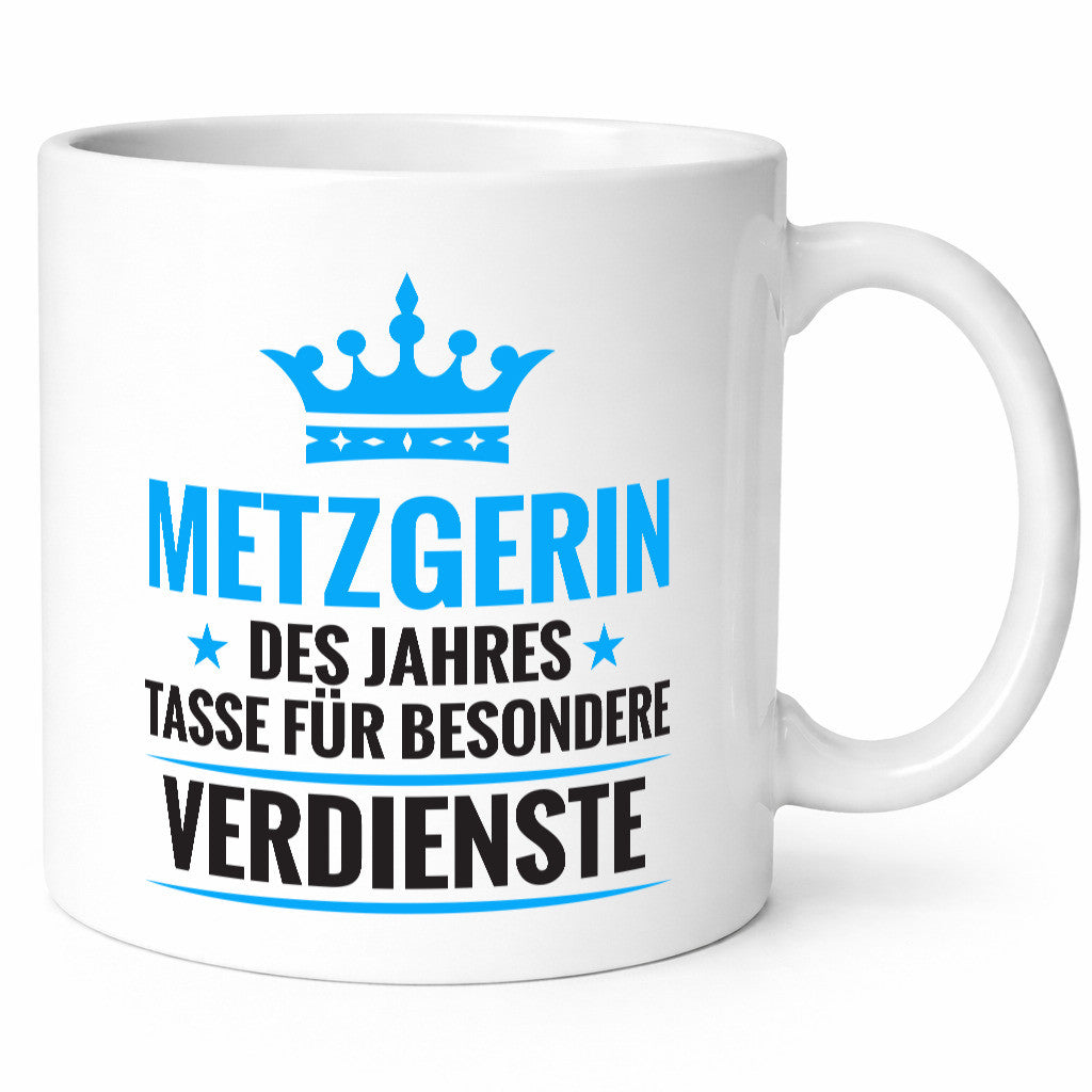 Besonderer Verdienst: Metzgerin | Fleischerin Humor Geschenkidee Tasse