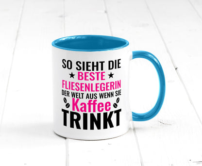 Kaffee trinkt: Fliesenlegerin | Fliesenlegen Bau Humor Geschenkidee Tasse