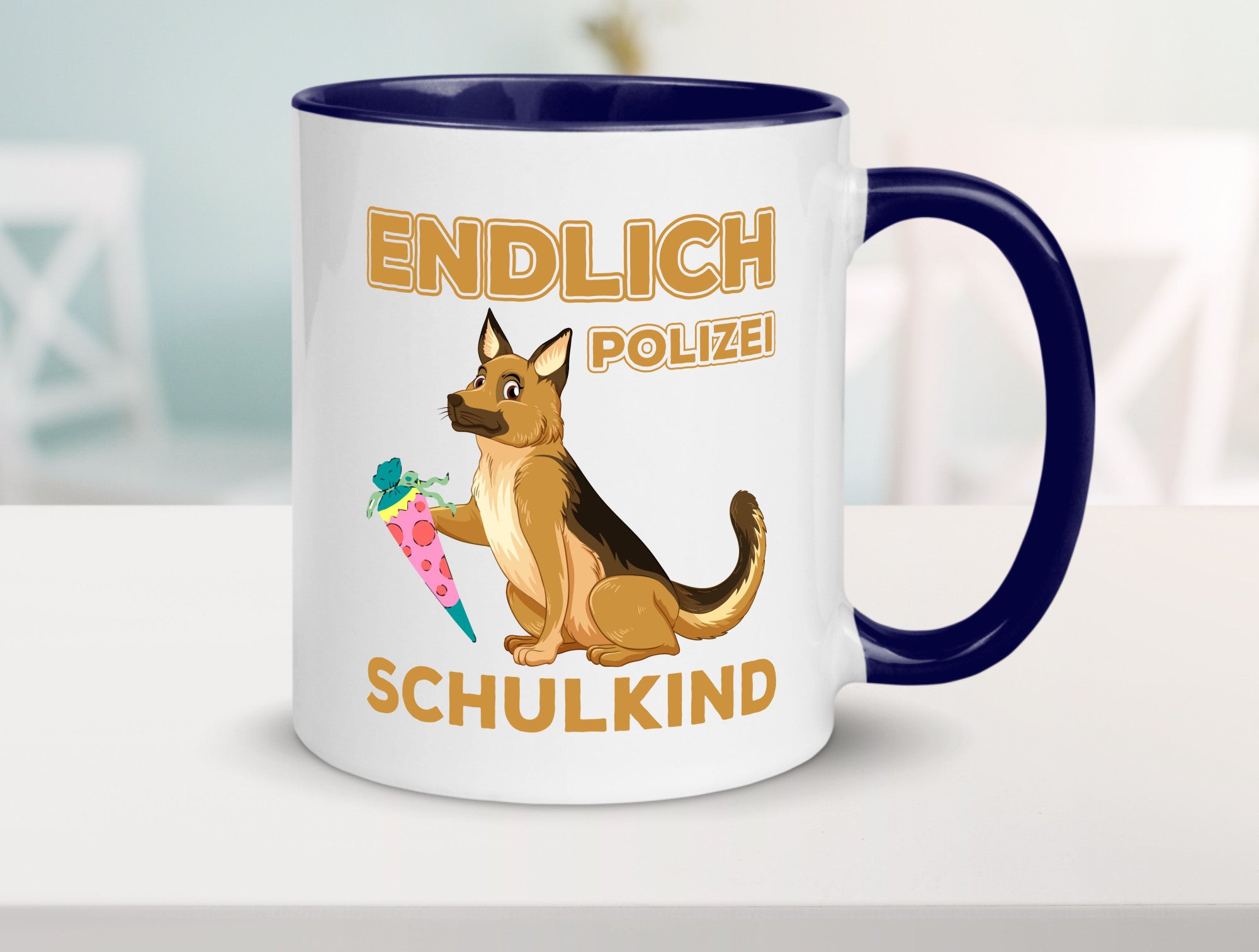 Endlich Schulkind | Tasse Einschulung Polizei Hund lustiger Spruch Geschenk