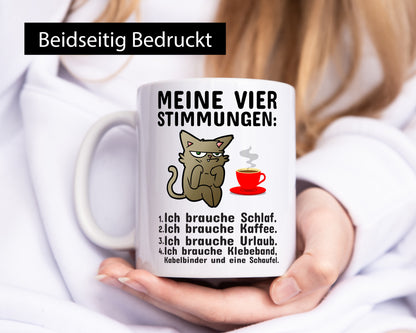 Vier Stimmungen | Morgenmuffel Tasse mürrische Katze Humor Tierliebhaber
