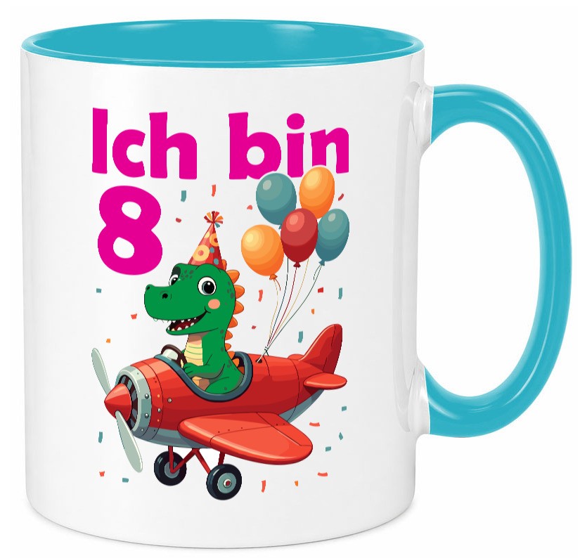 8. Geburtstag | 8 Jahre Drache Flugzeug Geschenk Geschenkidee lustiger Spruch Tasse
