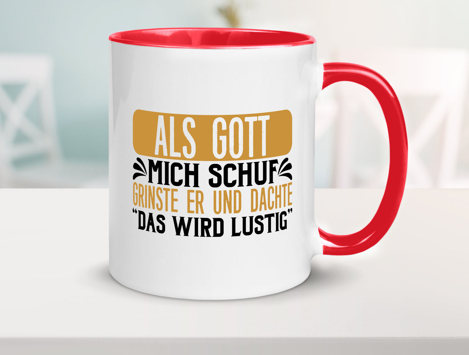 Als Gott mich Schuf Grinste er lustiger Spruch Geschenk Humor Geschenkidee Tasse