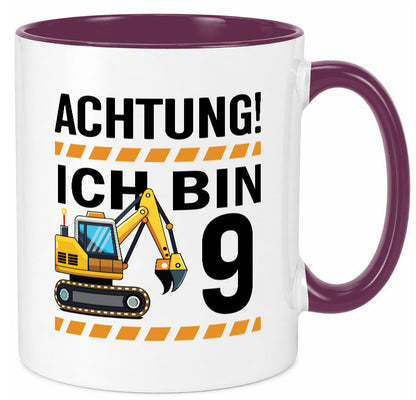 9 Geburtstag Ich bin | Bagger Junge lustiger Spruch Geschenk Geschenkidee Tasse