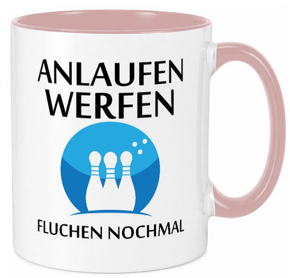 Anlaufen werfen fluchen nochmal | Bowling Sport Geschenk Humor Geschenkidee Tasse