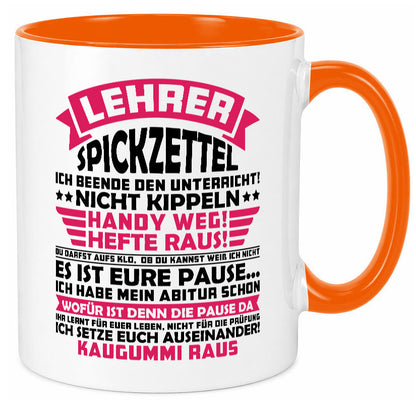 Lehrer Spickzettel | Beruf Tasse lustiger Spruch vl8 Geschenkidee Arbeit