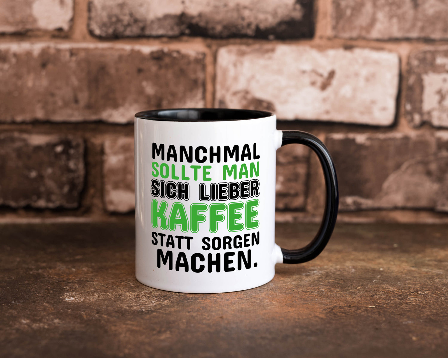 Kaffee statt sorgen lustiger Spruch Geschenk Humor Geschenkidee Tasse