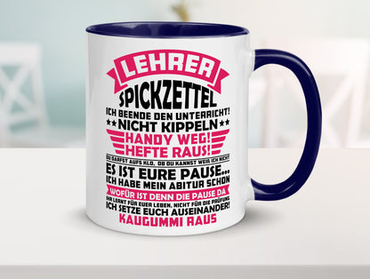 Lehrer Spickzettel | Beruf Tasse lustiger Spruch vl8 Geschenkidee Arbeit
