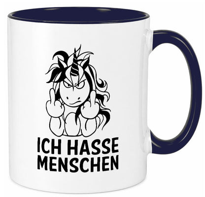 Ich hasse Menschen | Einhorn Stinkefinger lustig Humor Geschenkidee Geschenk Tasse