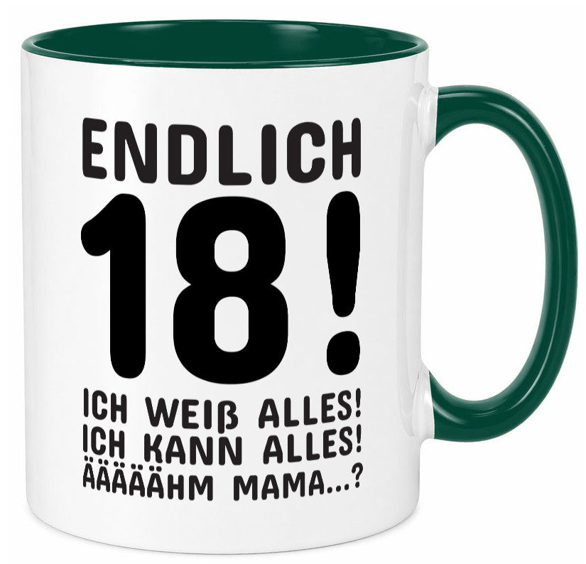 Endlich 18 | Geburtstag Tasse volljährig Erwachsen lustig Geschenkidee Geschenk