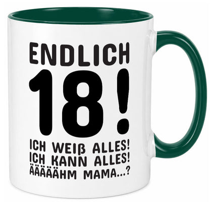 Endlich 18 | Geburtstag Tasse volljährig Erwachsen lustig Geschenkidee Geschenk