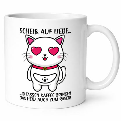 Scheiß auf Liebe | Katze mit Herzen Kaffee Kaffeetrinker Geschenkidee