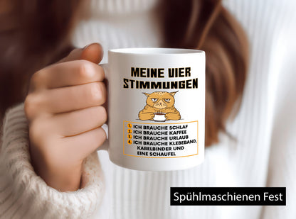 Meine vier Stimmungen | Spruch Humor müde Urlaub Geschenkidee Tasse