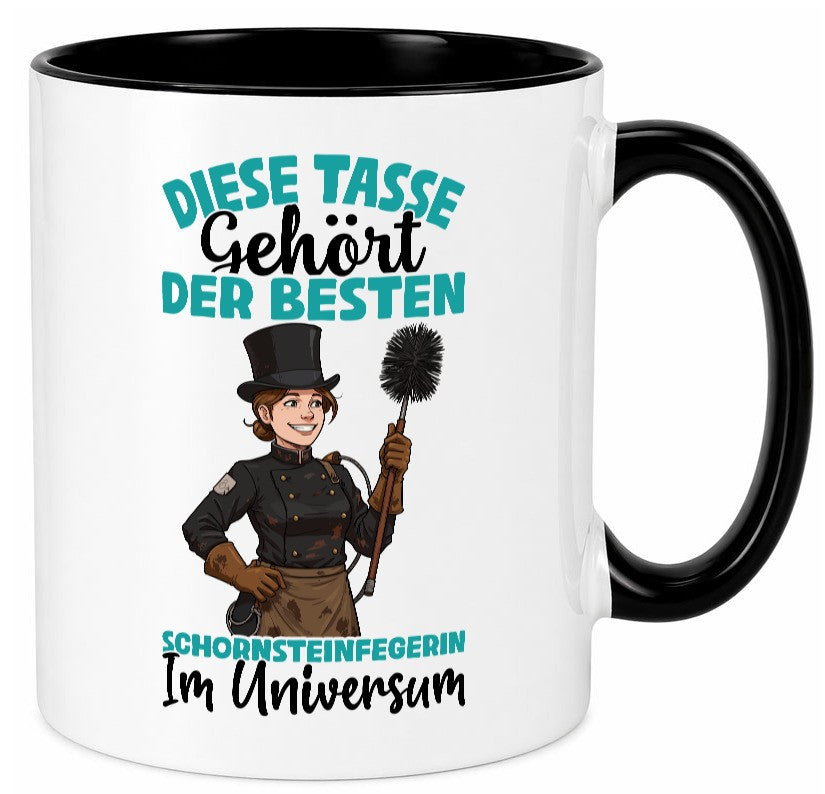 Im Universum: Schornsteinfegerin | Kaminkehrer lustiger Spruch Geschenk Humor Tasse