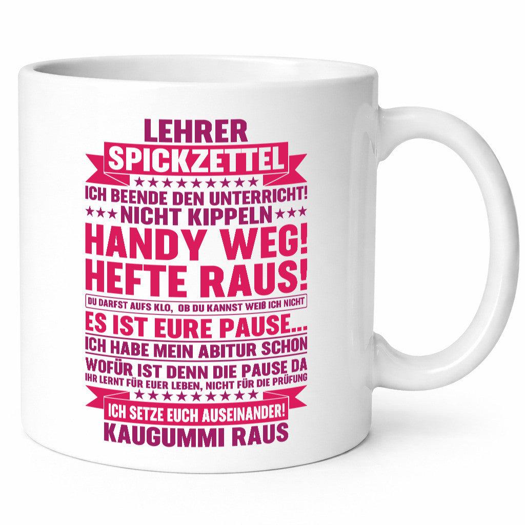 Lehrer Spickzettel | Beruf Tasse lustiger Spruch vl6 Geschenk Arbeit Kollegen