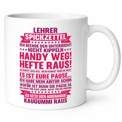 Lehrer Spickzettel | Beruf Tasse lustiger Spruch vl6 Geschenk Arbeit Kollegen