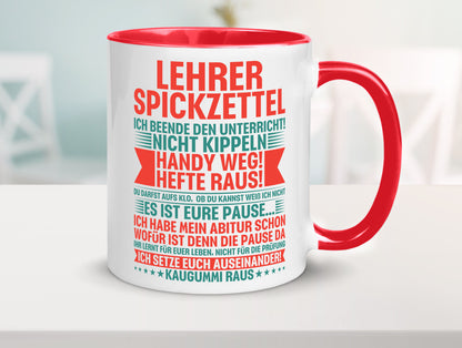 Lehrer Spickzettel | Beruf Tasse lustiger Spruch vl4 lustig Arbeit Kollegen