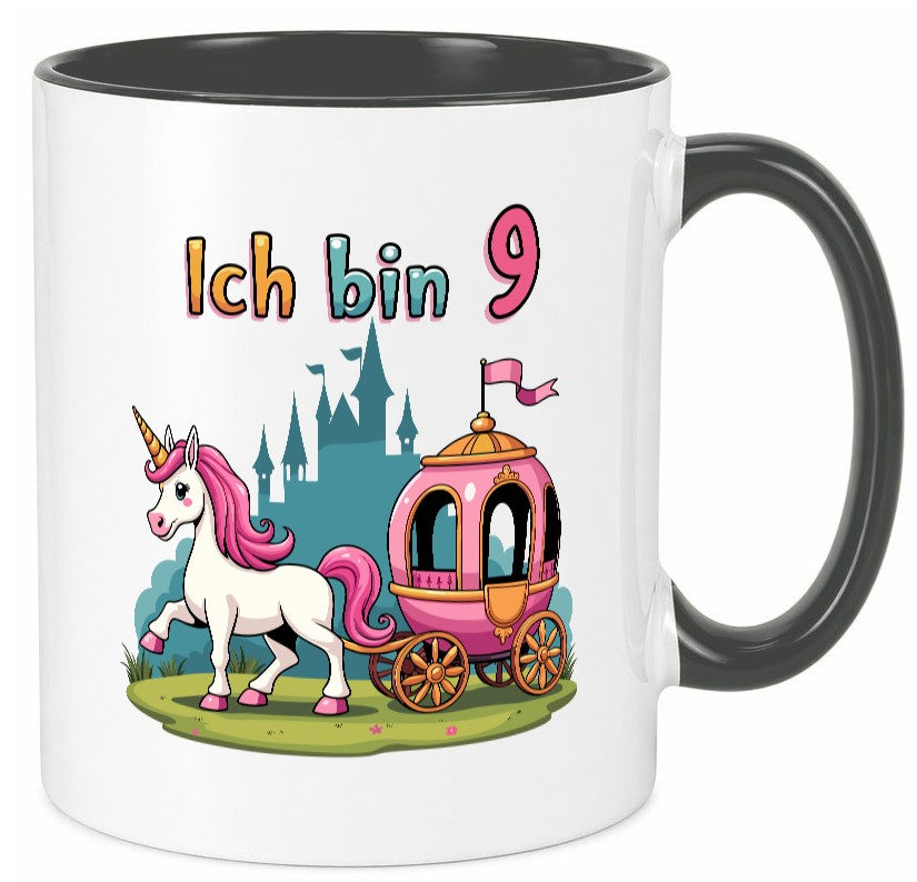 9. Geburtstag | Prinzessin in Kutsche Einhorn Geschenkidee Humor Tasse