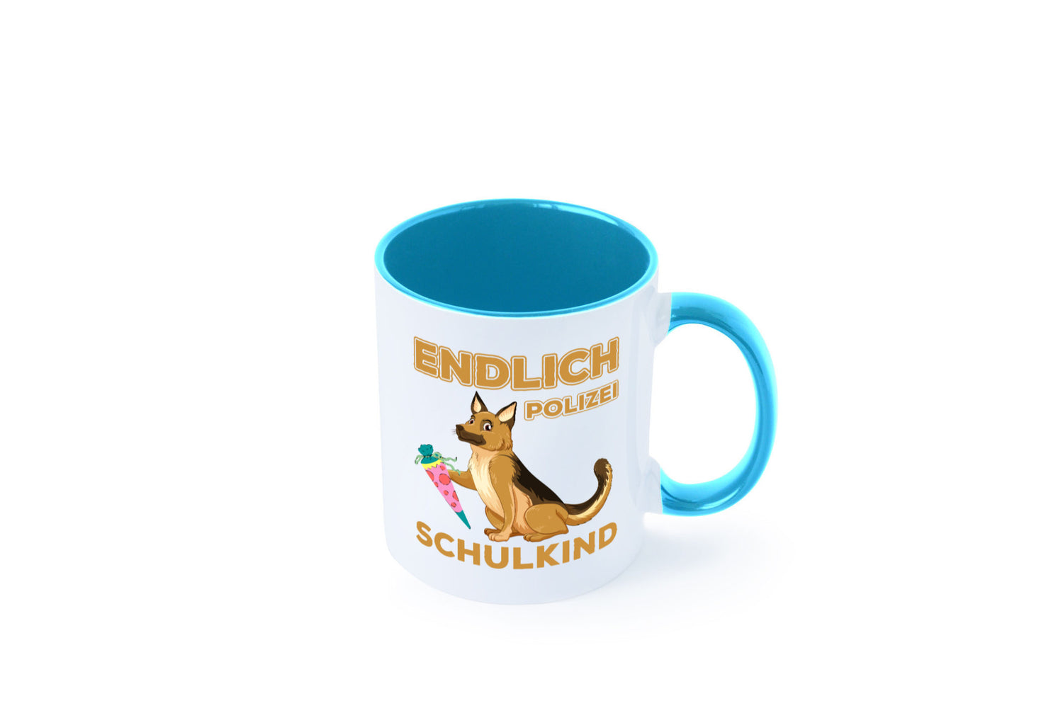 Endlich Schulkind | Tasse Einschulung Polizei Hund lustiger Spruch Geschenk