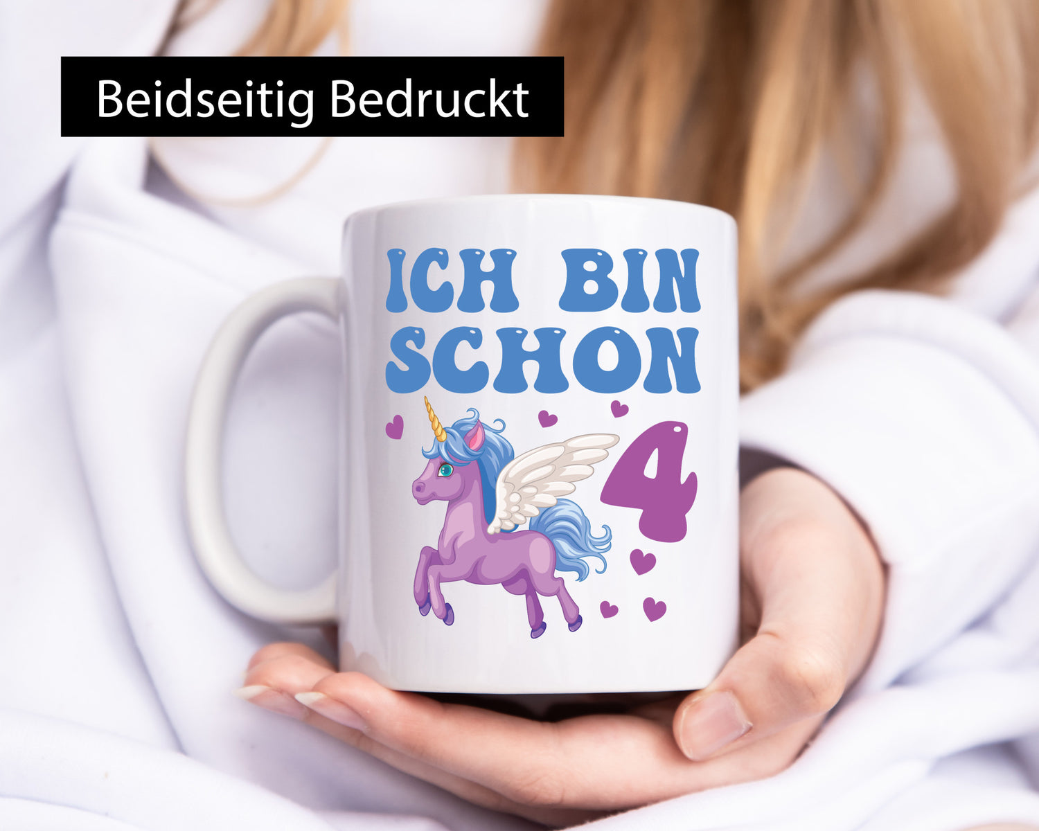 Ich bin schon 4 | Einhorn Herzen Humor Geschenkidee Tasse