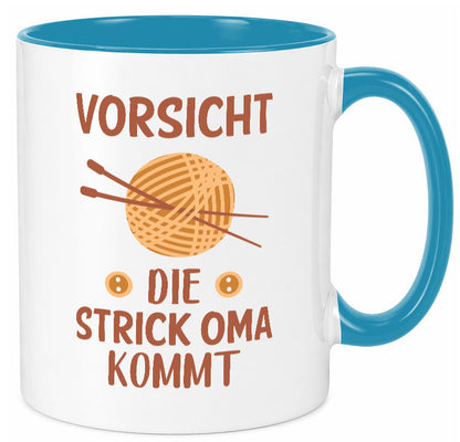 Vorsicht, Strickoma kommt | Wolle Stricknadeln Humor Familie Geschenkidee Tasse