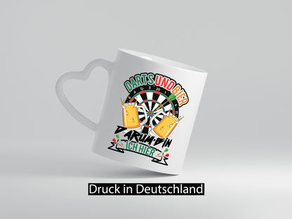 Dart und bier darum bin ich hier | Geschenkidee Humor Tasse