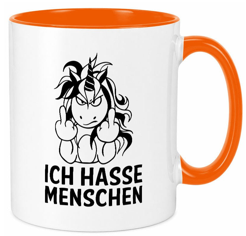 Ich hasse Menschen | Einhorn Stinkefinger lustig Humor Geschenkidee Geschenk Tasse